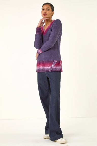 Roman Purple V-Neck Ombre Trim Knit Jumper
