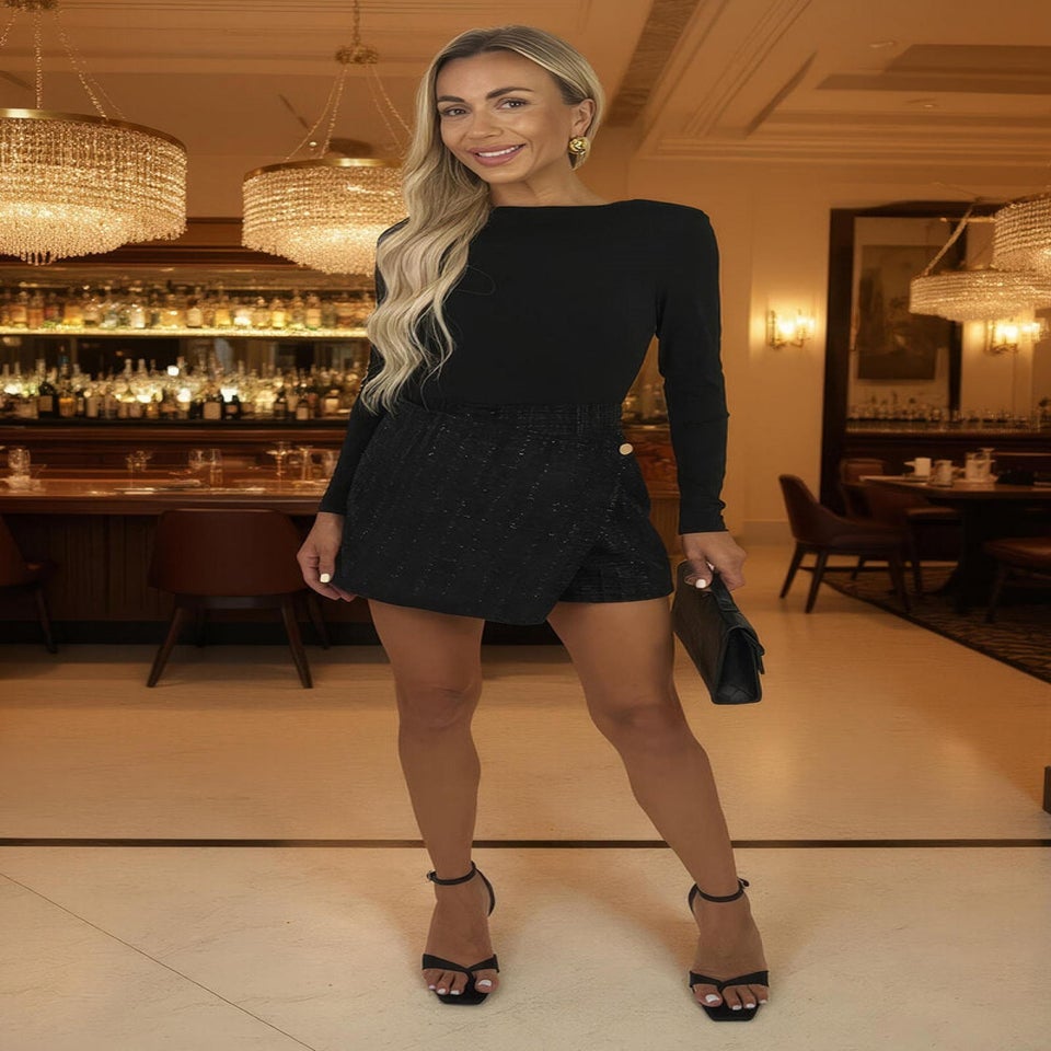 AX Paris Black Sparkle Tweed 2 in 1 Long Sleeve Playsuit