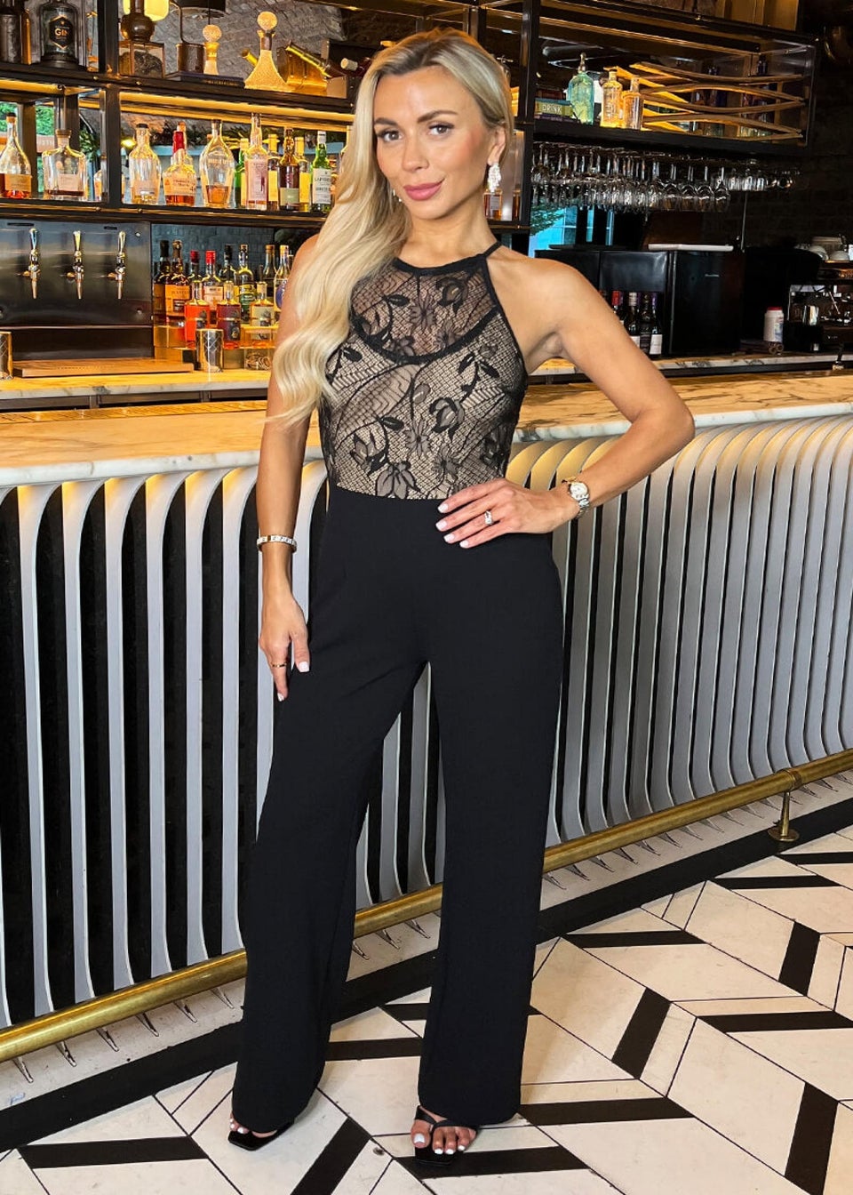 AX Paris Black Contrast Lace Top 2 in 1 Racer Neck Jumpsuit
