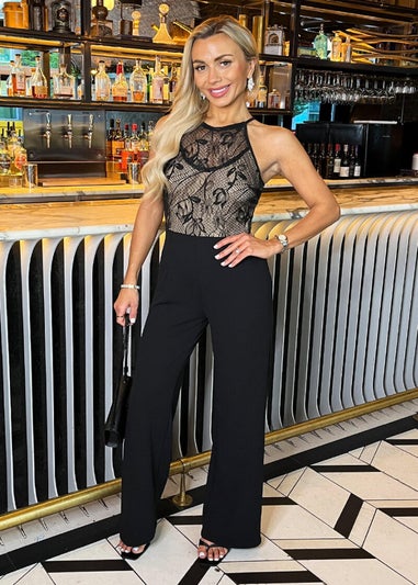 AX Paris Black Contrast Lace Top 2 in 1 Racer Neck Jumpsuit
