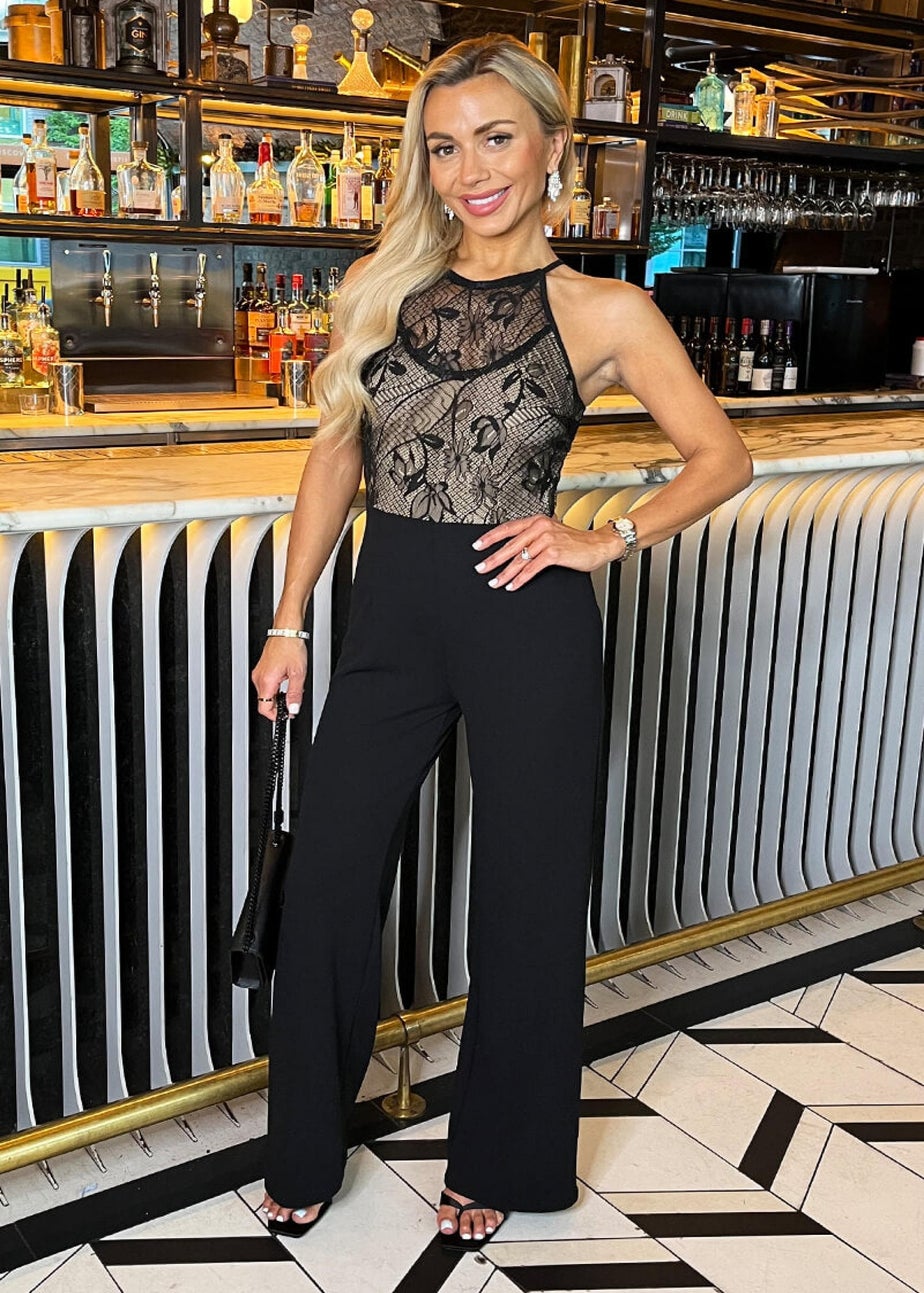 AX Paris Black Contrast Lace Top 2 in 1 Racer Neck Jumpsuit