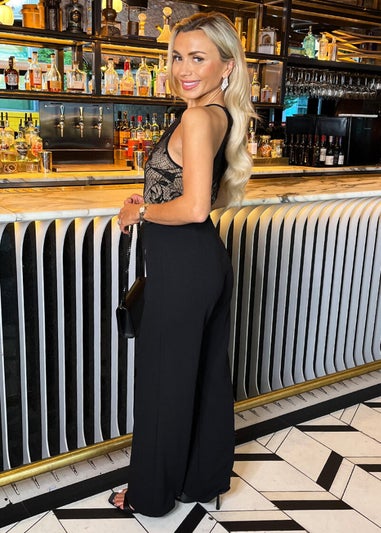 AX Paris Black Contrast Lace Top 2 in 1 Racer Neck Jumpsuit