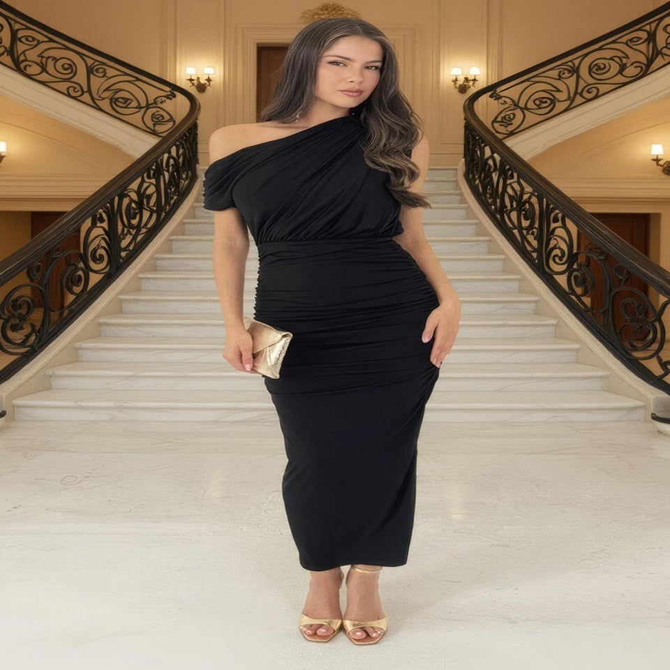 AX Paris Black Off The Shoulder Draped Top Midi Dress