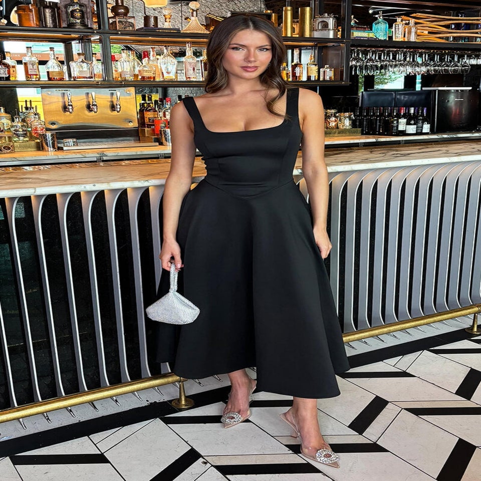 AX Paris Black Square Neck A-line Midi Dress