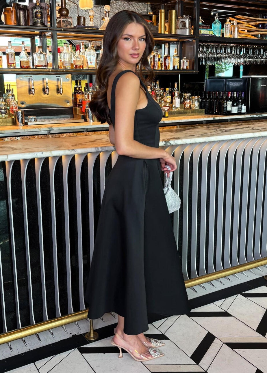 AX Paris Black Square Neck A-line Midi Dress