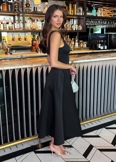 AX Paris Black Square Neck A-line Midi Dress