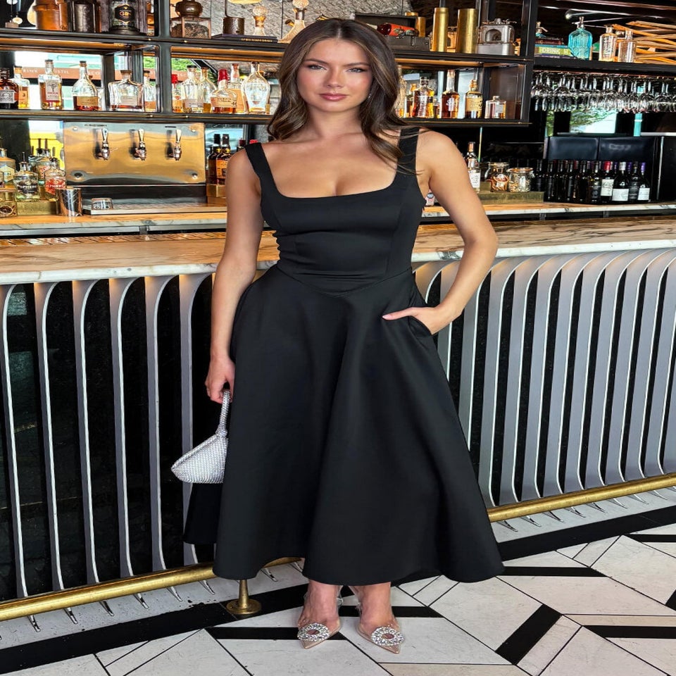 AX Paris Black Square Neck A-line Midi Dress