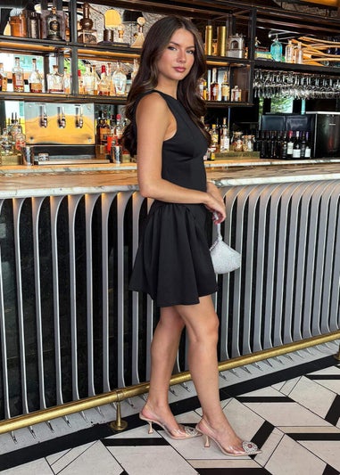 AX Paris Black Round Neck Pleated Hip Mini Dress