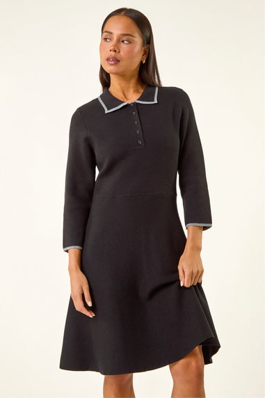 Roman Black Petite Collared Knit Dress