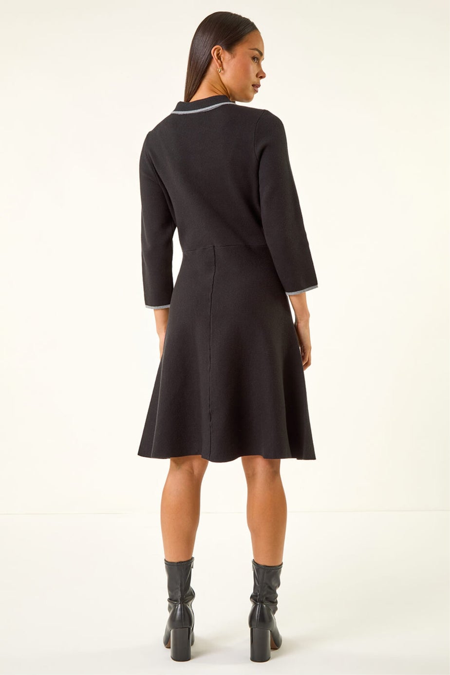 Roman Black Petite Collared Knit Dress