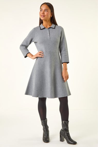 Roman Grey Petite Collared Knit Dress