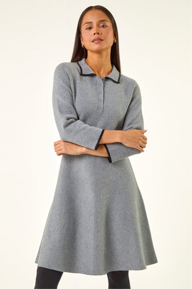 Roman Grey Petite Collared Knit Dress