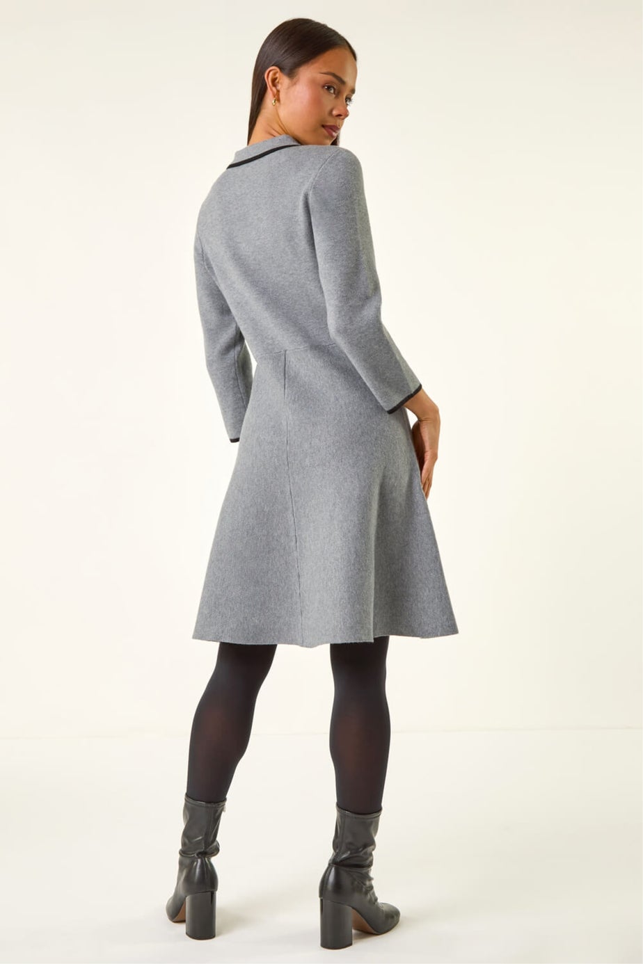 Roman Grey Petite Collared Knit Dress
