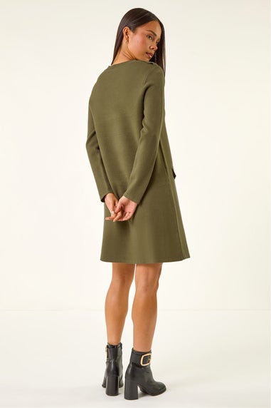Roman Khaki Petite Buttoned Knit Dress