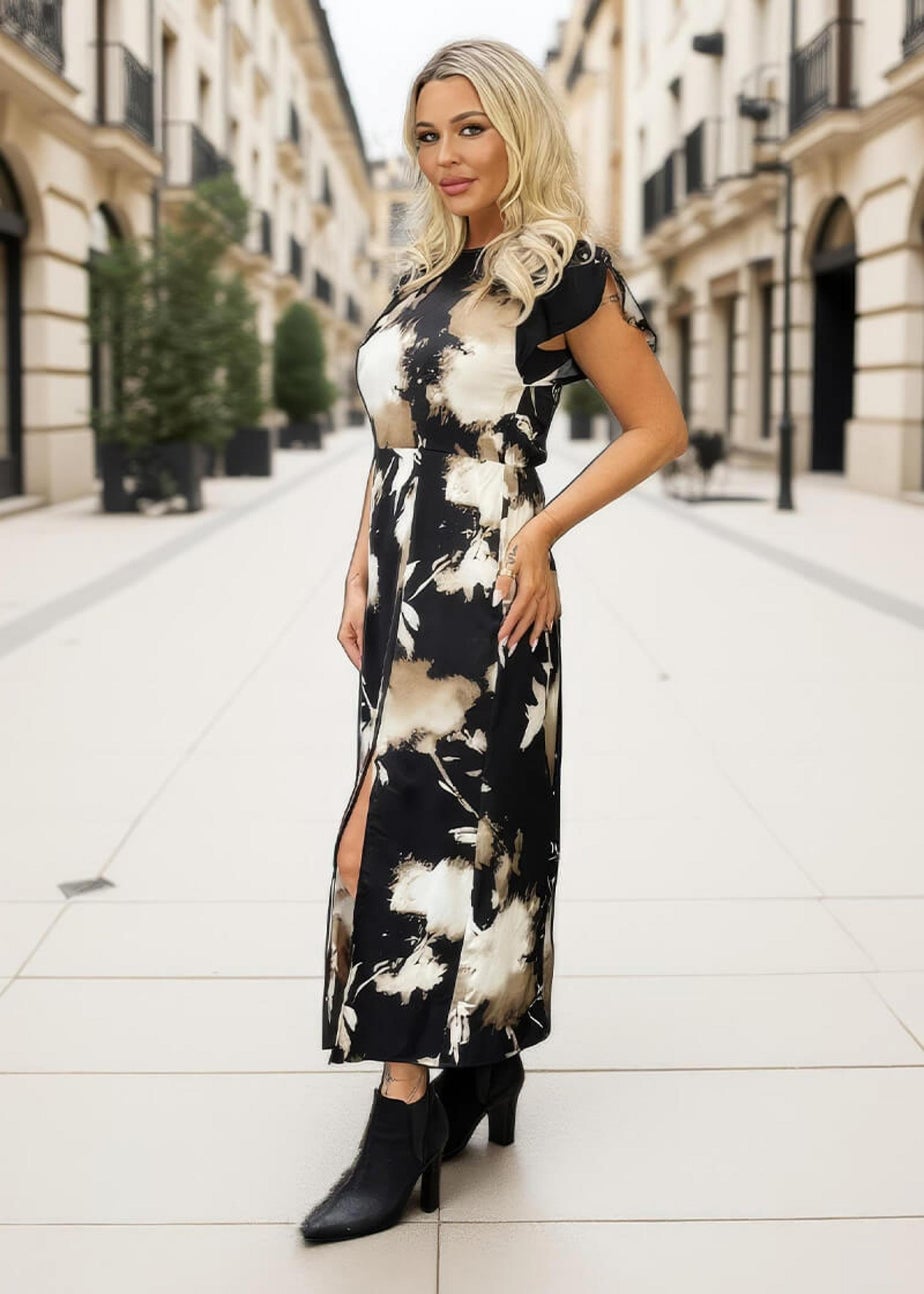 AX Paris Black Abstract Print Flutter Sleeve Midi Dress