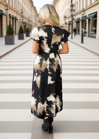 AX Paris Black Abstract Print Flutter Sleeve Midi Dress
