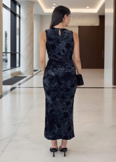 AX Paris Black And Grey Velour Rose Detail Bodycon Midi Dress