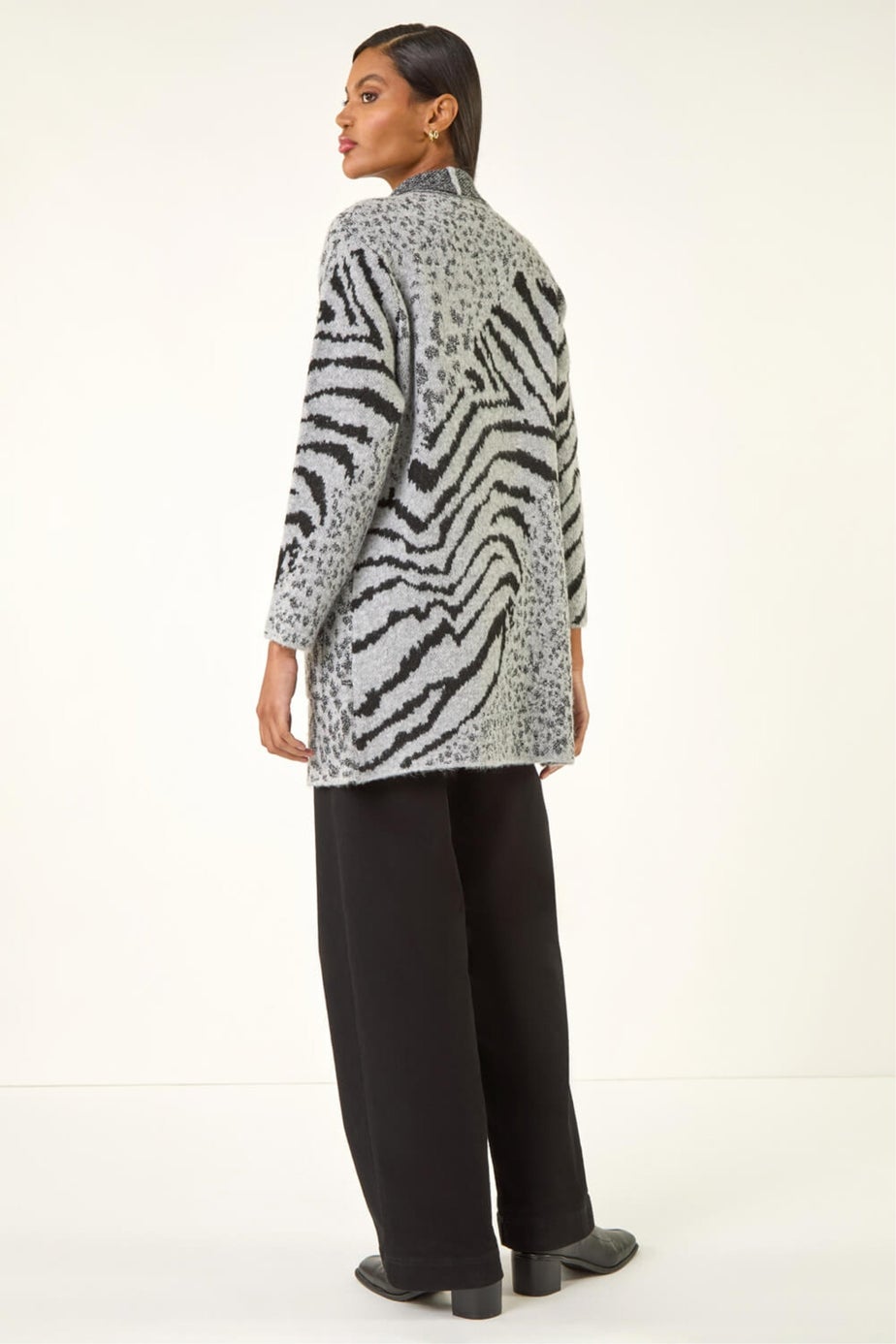 Roman Grey Multi Animal Print Soft Knit Cardigan