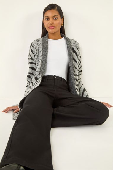 Roman Grey Multi Animal Print Soft Knit Cardigan