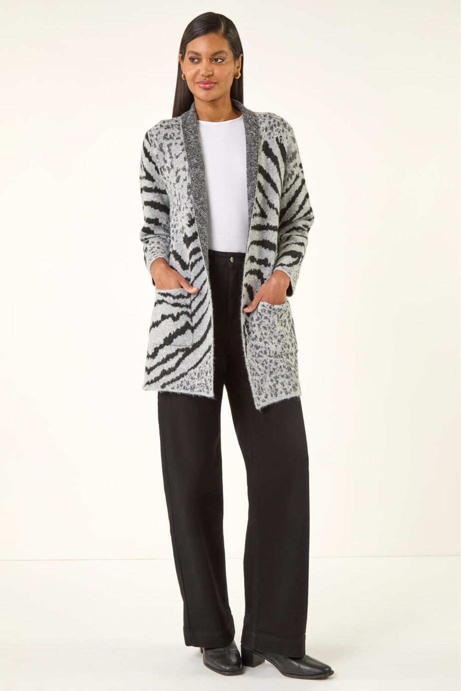 Roman Grey Multi Animal Print Soft Knit Cardigan