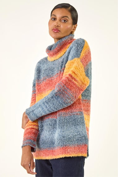 Roman Orange Fluffy Stripe Knit Jumper