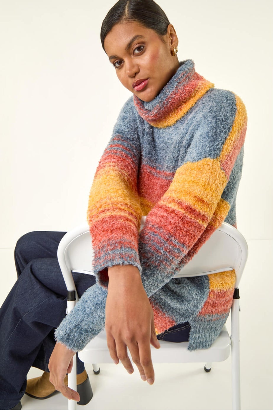 Roman Orange Fluffy Stripe Knit Jumper