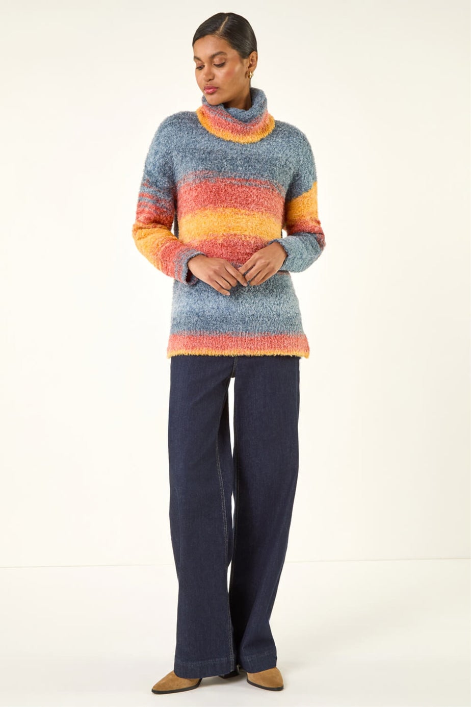 Roman Orange Fluffy Stripe Knit Jumper