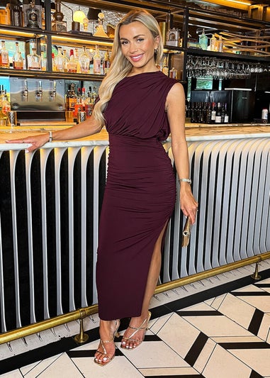 AX Paris Dark Plum Off The Shoulder Draped Top Midi Dress