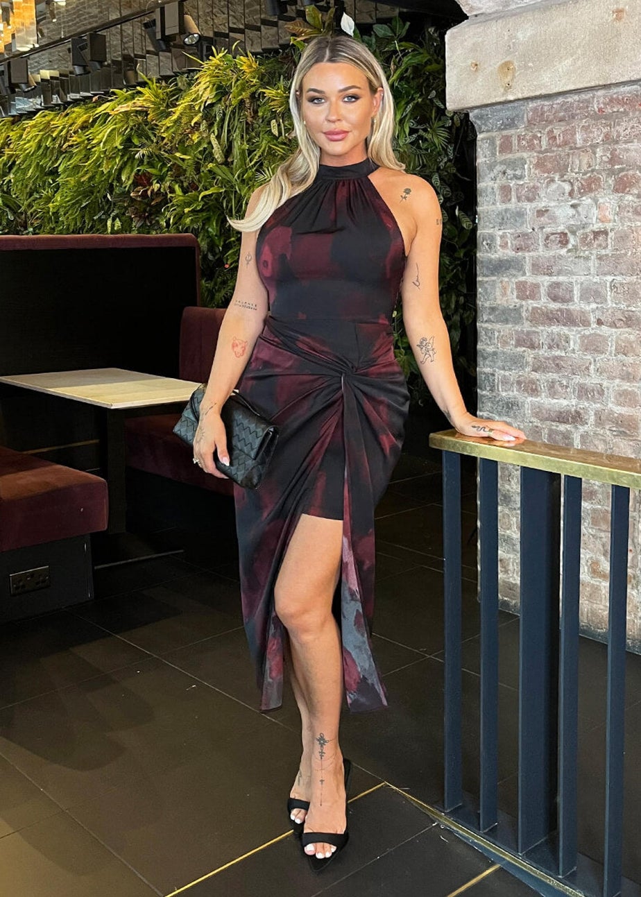 AX Paris Burgundy And Black Smudge Print Halter Neck Knot Skirt Midi Dress