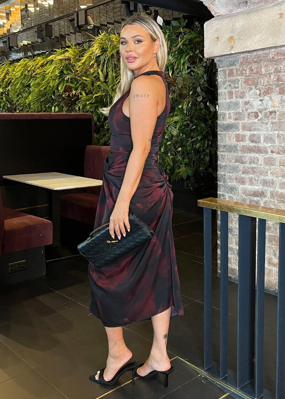 AX Paris Burgundy And Black Smudge Print Halter Neck Knot Skirt Midi Dress