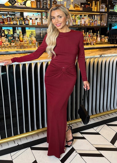 AX Paris Burgundy Long Sleeve O-Ring Detail Bodycon Midi Dress