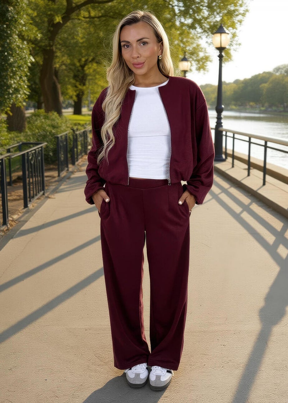 AX Paris Burgundy Bubble Hem Cropped Soft Bomber Jacket