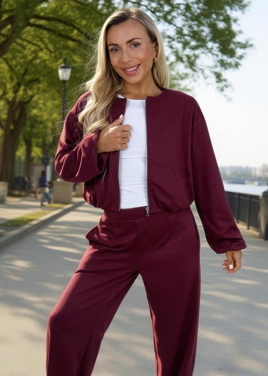 AX Paris Burgundy Bubble Hem Cropped Soft Bomber Jacket