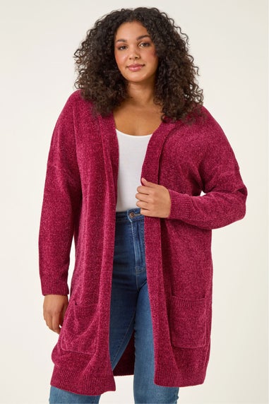 Roman Red Curve Textured Chennile Knit Cardigan