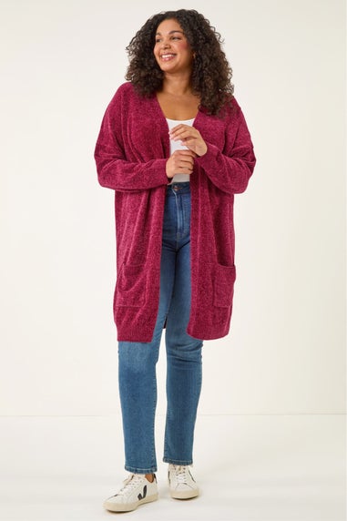 Roman Red Curve Textured Chennile Knit Cardigan