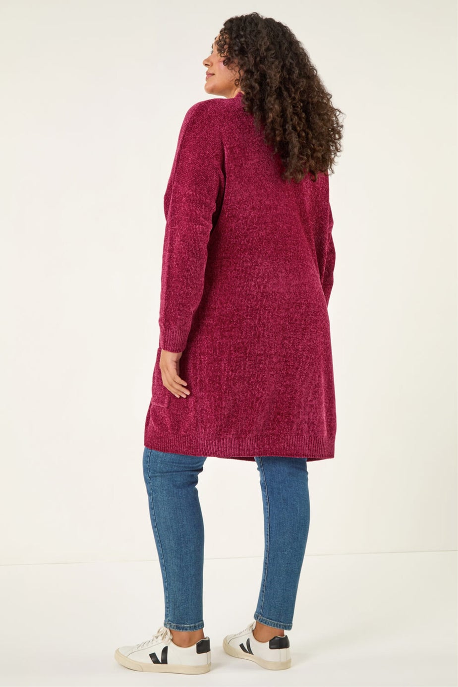 Roman Red Curve Textured Chennile Knit Cardigan