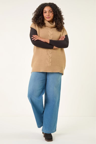 Roman Camel Curve High Neck Tabard Knit Top