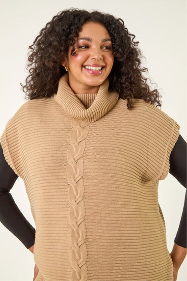 Roman Camel Curve High Neck Tabard Knit Top