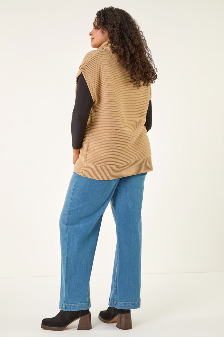 Roman Camel Curve High Neck Tabard Knit Top