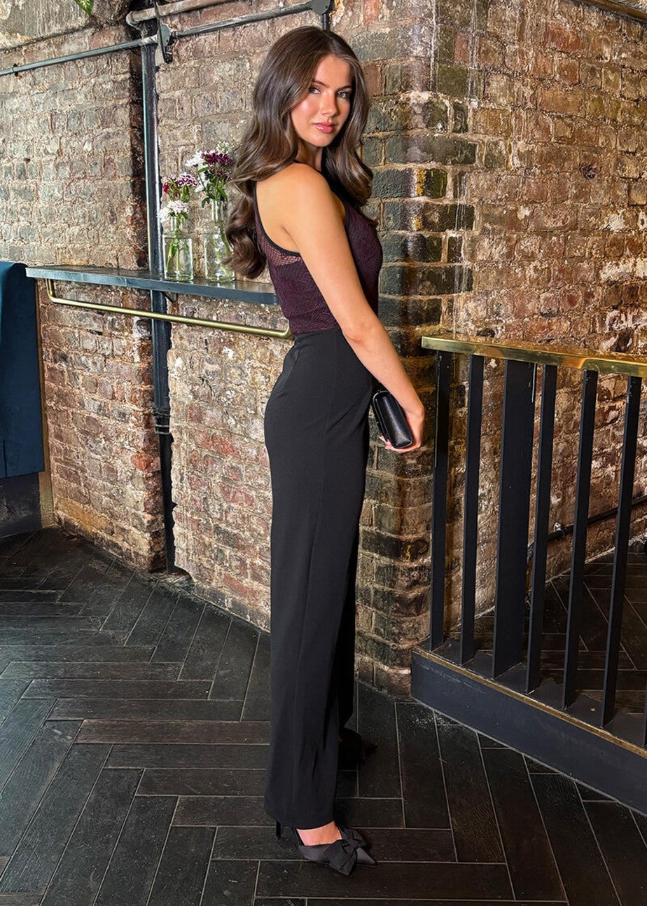 AX Paris Plum Lace Top 2 in 1 Racer Neck Jumpsuit