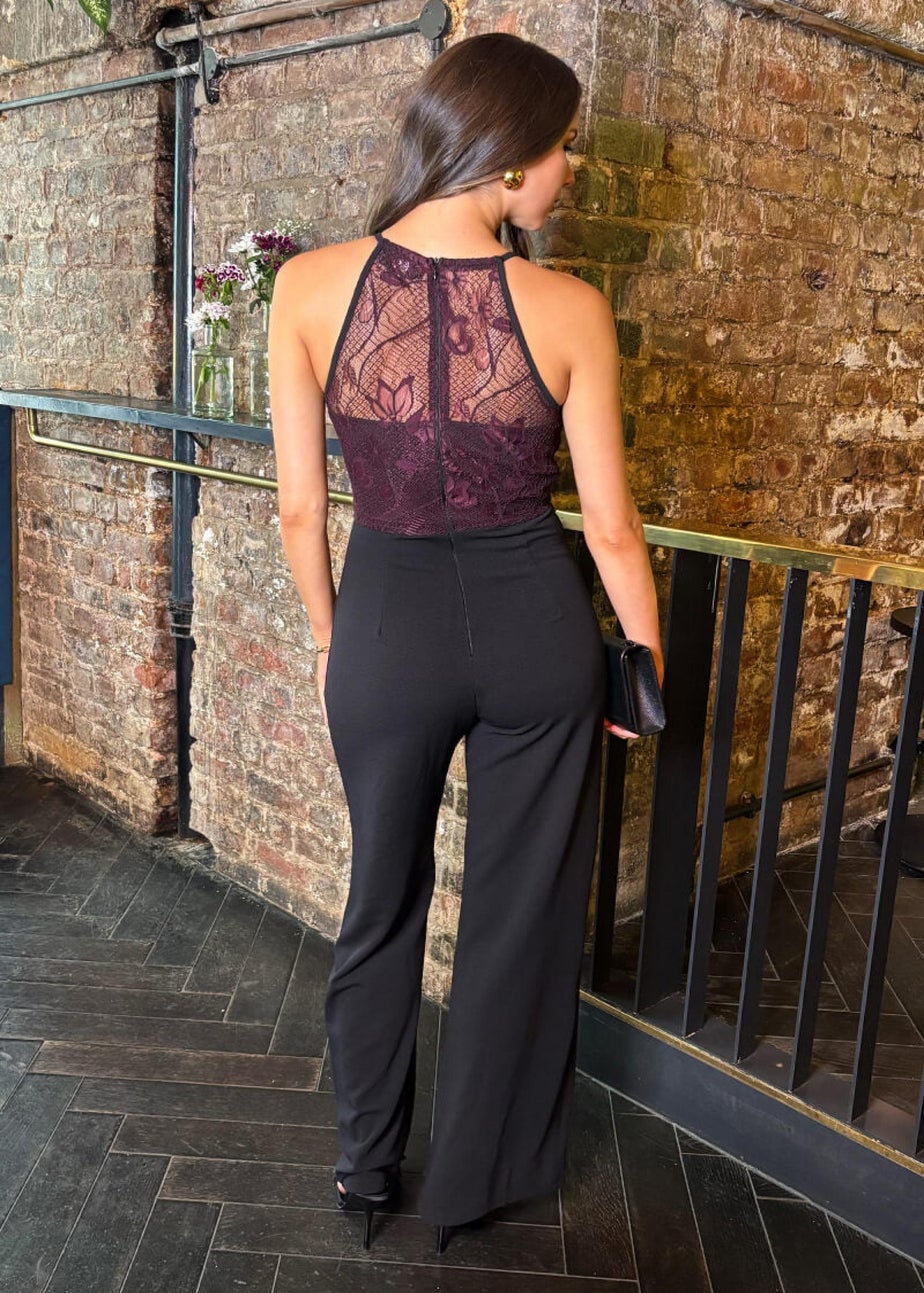 AX Paris Plum Lace Top 2 in 1 Racer Neck Jumpsuit