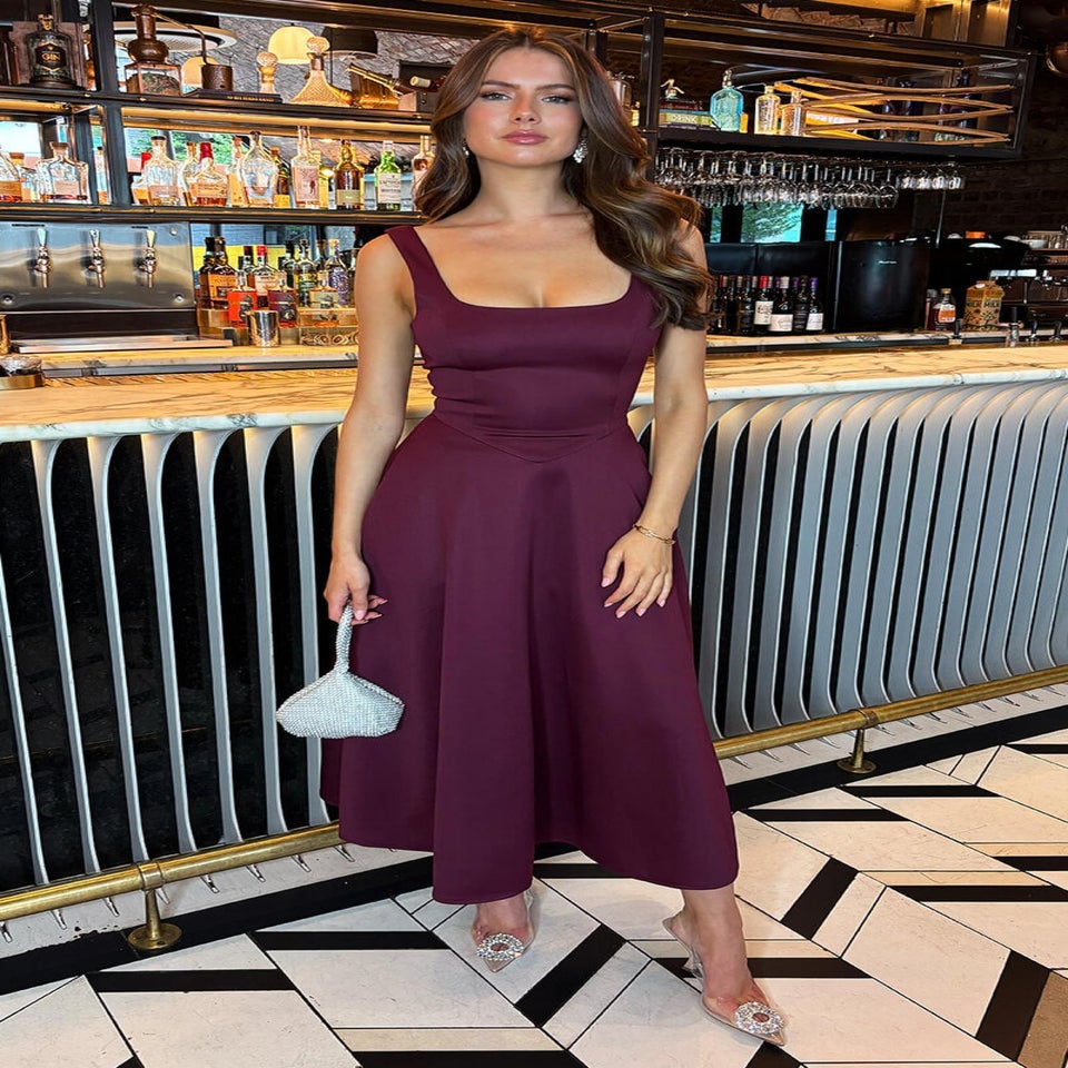 AX Paris Plum Square Neck A-line Midi Dress