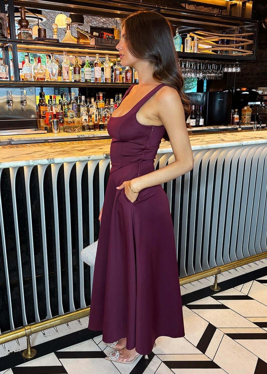 AX Paris Plum Square Neck A-line Midi Dress