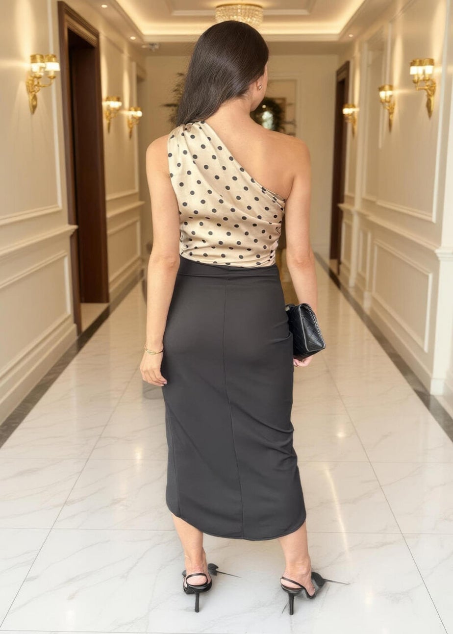 AX Paris Multi Polka Dot 2 in 1 One Shoulder Midi Dress