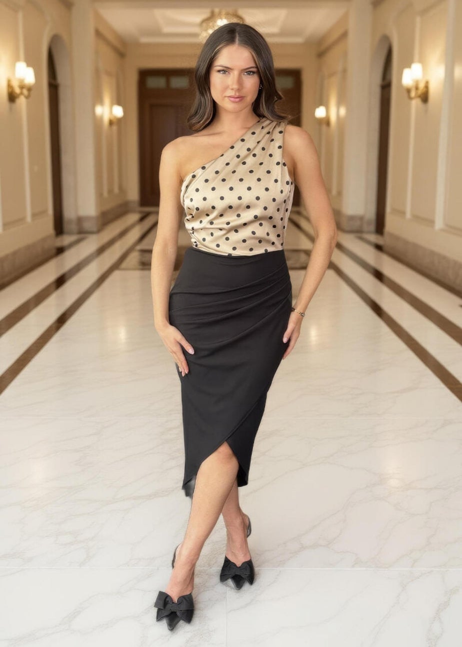 AX Paris Multi Polka Dot 2 in 1 One Shoulder Midi Dress