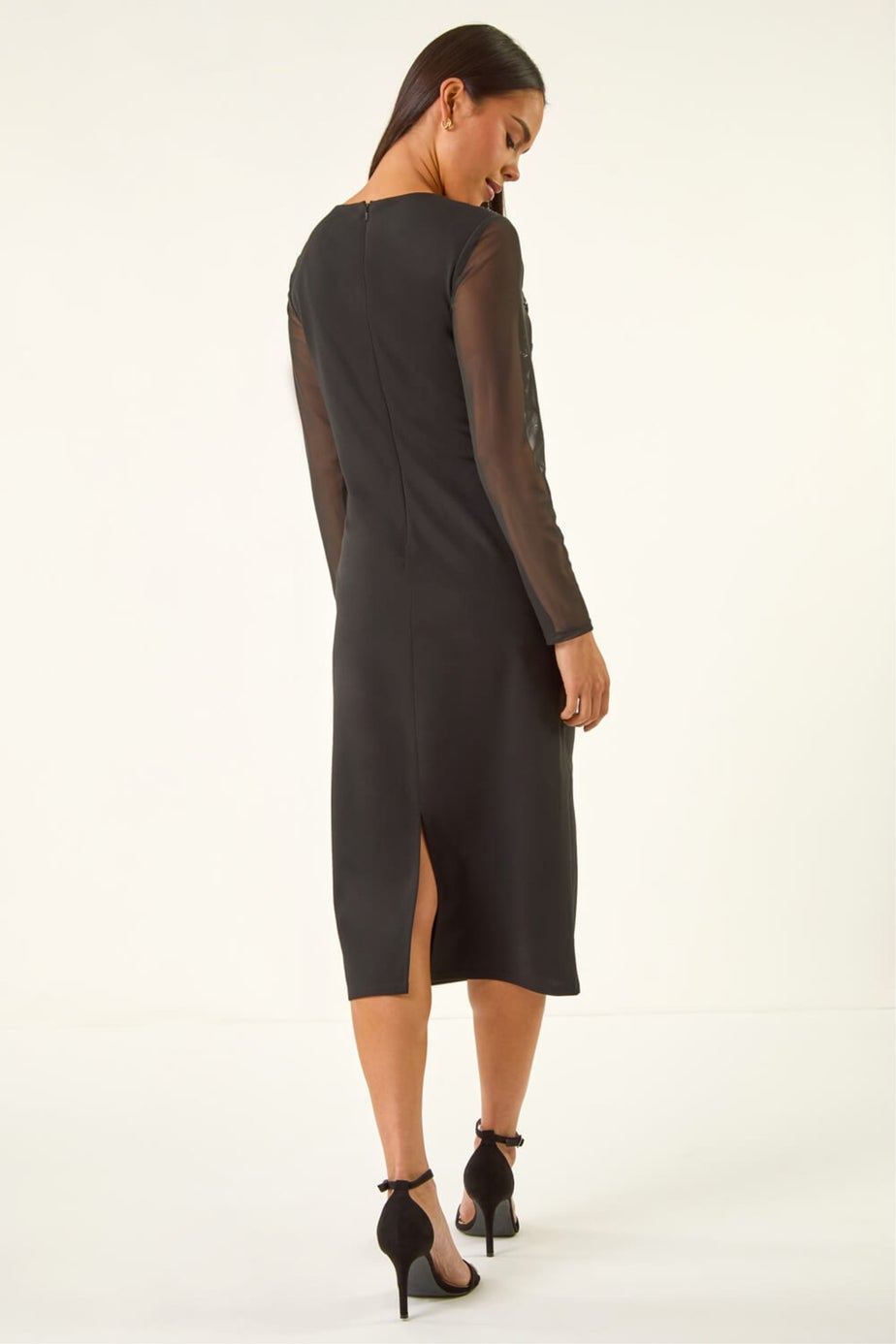 Roman Black Petite Sequin Contrast Knot Midi Dress