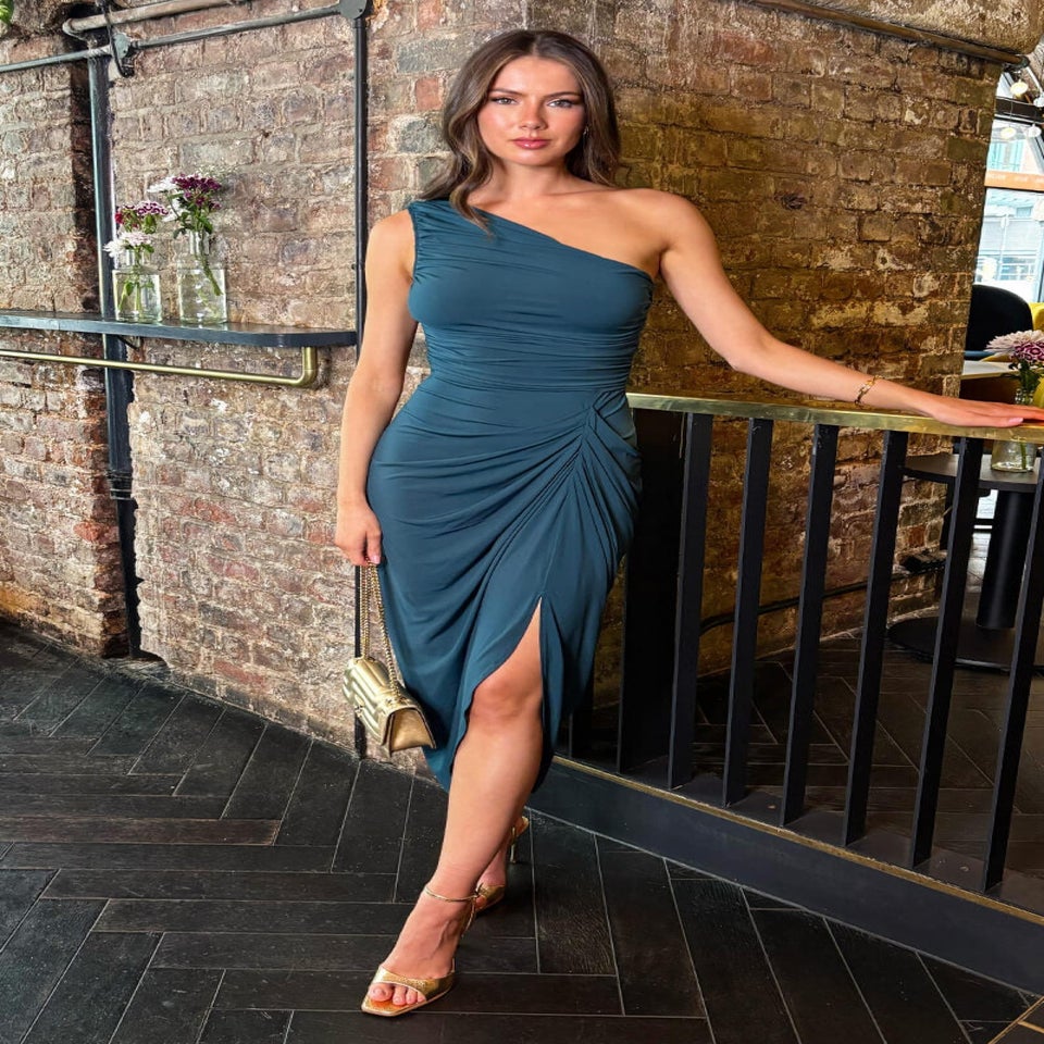 AX Paris Dark Teal One Shoulder Gathered Skirt Midi Dress