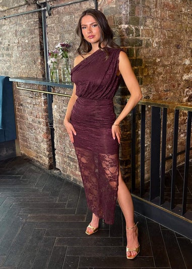 AX Paris Plum Lace Overlay Off The Shoulder Midi Dress