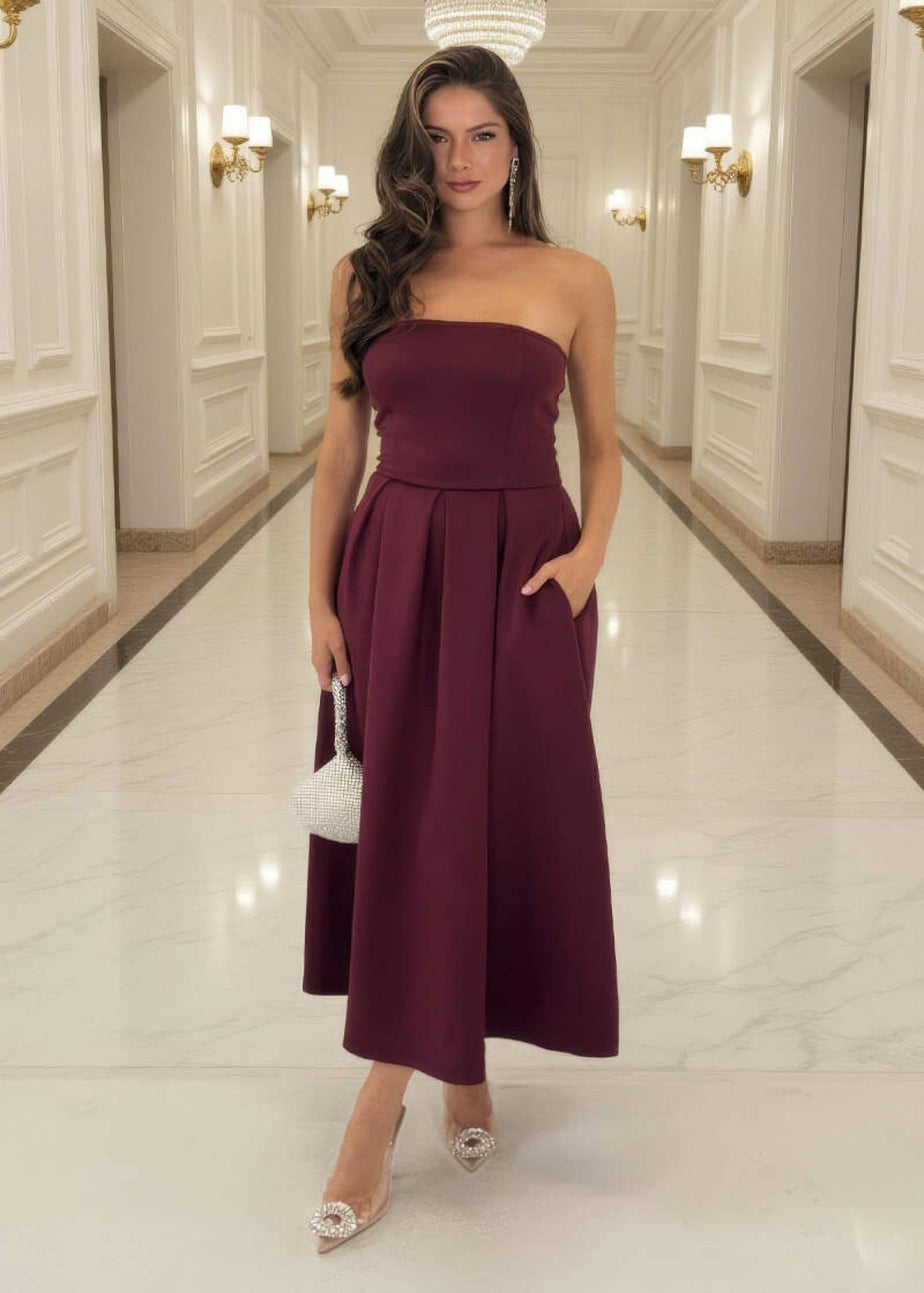AX Paris Plum Bandeau A-Line Skirt Midi Dress