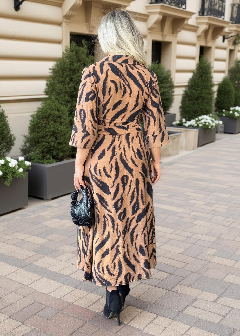 AX Paris Multi Tiger Print 3/4 Sleeve Shirt Midi Dress